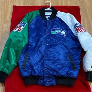 STARTER Quilted Satin Jacket with Blue and Green Accents